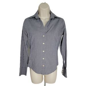 Nyne Coolmax Poplin Button Up Collared Shirt ~ Sz S ~ Blue & White Stripes